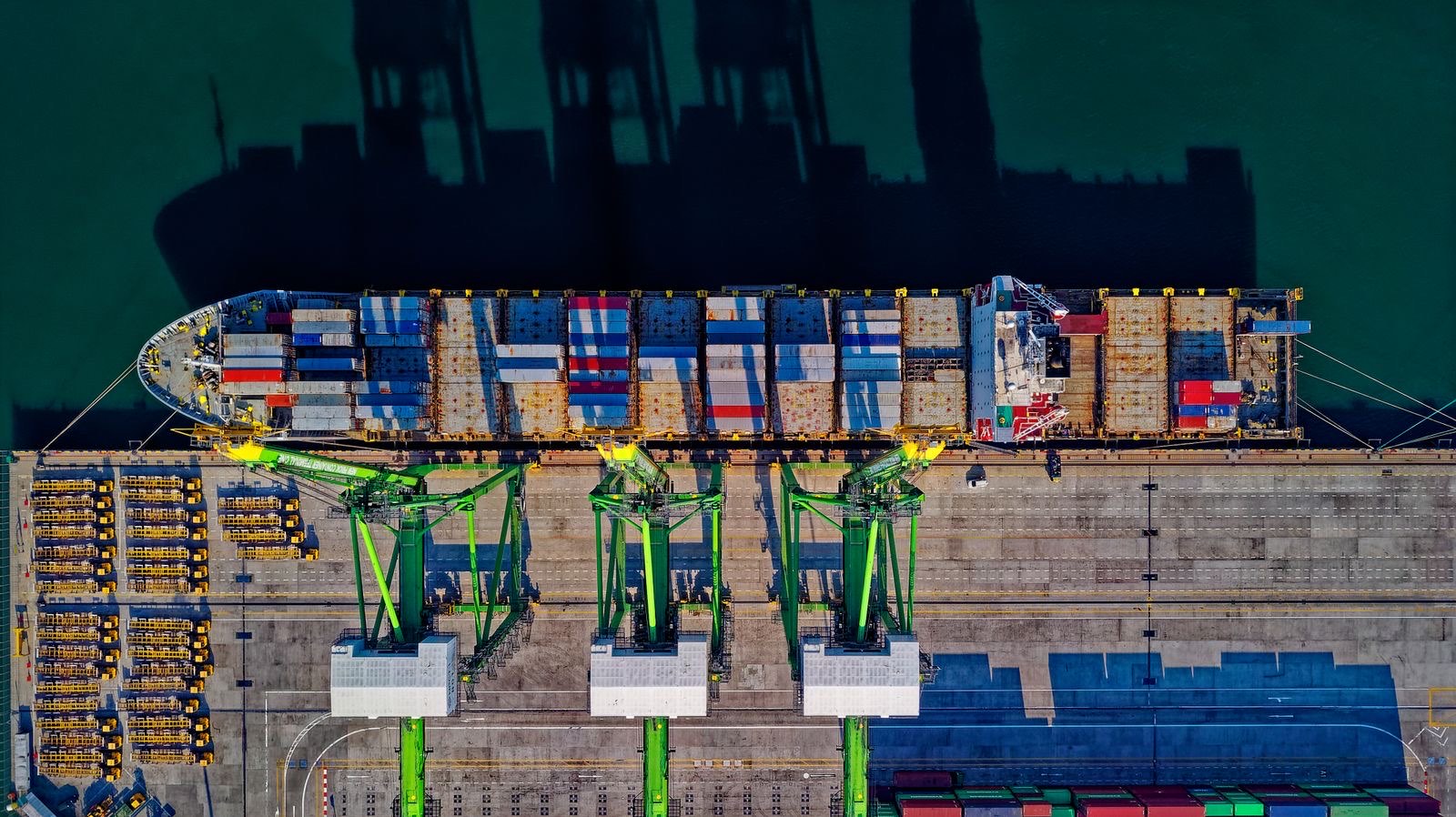 Aerial view of a container port terminal