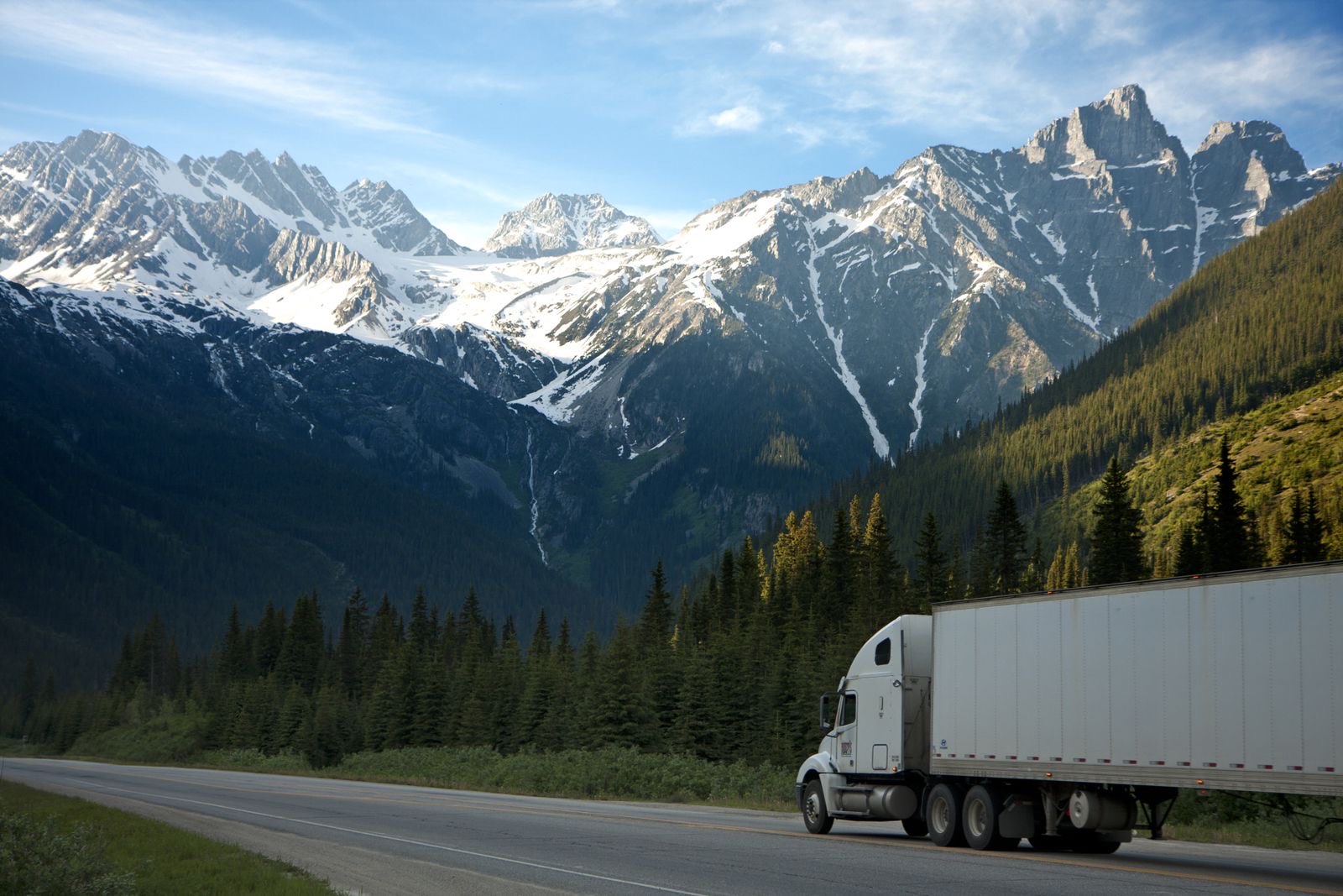 Semi truck on a Pacific Northwest highway